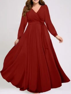 Women's Plus Size Prom Dress Party Dress Wedding Guest Dress Long Dress Maxi Dress Black Red Blue Long Sleeve Pure Color Lace Up Spring Fall Winter V Neck Fashion Winter Dress Wedding Guest Evening