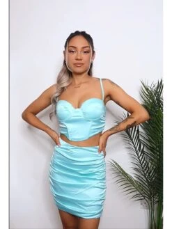 Women's Two Piece Dress Party Dress Corset Dress Dress Set Mini Dress Red Green Sleeveless Pure Color Ruched Spring Summer V Neck Stylish Weekend 2023 S M L XL -HAYz Clothing Shop gjvguw1687854900243