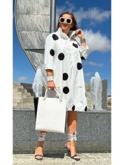 Women's Shirt Dress Casual Dress Midi Dress Outdoor Office Daily Cotton Fashion Modern Shirt Collar Button Pocket 3/4 Length Sleeve Summer Spring Fall 2023 Regular Fit White Polka Dot S M L XL XXL -HAYz Clothing Shop glkvhp1695121854785