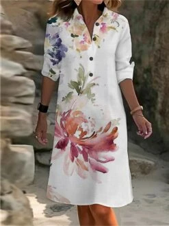 Women's Shirt Dress Casual Dress Cotton Linen Dress Midi Dress Polyester Fashion Casual Daily Outdoor Daily Vacation Shirt Collar Button Pocket Long Sleeve Summer Spring Fall 2023 Loose Fit Pink Red