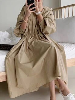 Women's Casual Dress Cotton Linen Dress Swing Dress Maxi Long Dress Linen / Cotton Blend Fashion Basic Outdoor Daily Vacation Hooded Ruched Pocket Long Sleeve Fall Winter Autumn 2023 Loose Fit Black -HAYz Clothing Shop gmqhjz1693553162801