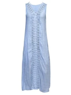 Women's Casual Dress Cotton Linen Dress White Dress Maxi Long Dress Polyester Lace Fashion Daily Weekend V Neck Lace Split Sleeveless Summer 2023 Loose Fit Lake Blue Black White Plain S M L XL 2XL -HAYz Clothing Shop gngpiy1686105103909