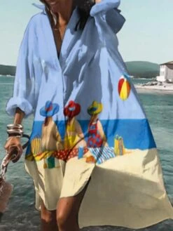 Women's Shirt Dress Swing Dress Sundress Midi Dress Outdoor Winter Dress Daily Polyester Vacation Casual Shirt Collar Button Pocket Long Sleeve Summer Spring Fall 2023 Loose Fit Black White Blue -HAYz Clothing Shop gommzc1659090216590