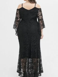 Women's Plus Size Prom Dress Party Dress Lace Dress Long Dress Maxi Dress Black Pink Wine Long Sleeve Pure Color Lace Spring Fall Winter Cold Shoulder Fashion Wedding Guest Birthday Evening Party 2023 -HAYz Clothing Shop gomsdx1693535473186