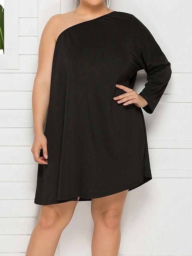 Women's Plus Size Curve Casual Dress Swing Dress Black Dress Plain Mini Dress Long Sleeve One Shoulder Fashion Daily Black Fall Winter L XL XXL 3XL 4XL 1 Women's Plus Size Curve Casual Dress Swing Dress Black Dress Plain Mini Dress Long Sleeve One Shoulder Fashion Daily Black Fall Winter L XL XXL 3XL 4XL
