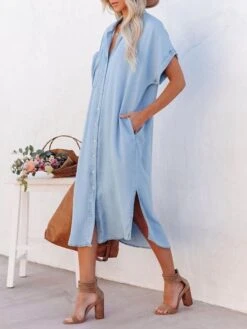 Women‘s Denim Dress Midi Dress Blue Short Sleeve Pure Color Patchwork Spring Summer Shirt Collar 2023 S M L XL 2XL 6 Women‘s Denim Dress Midi Dress Blue Short Sleeve Pure Color Patchwork Spring Summer Shirt Collar 2023 S M L XL 2XL -HAYz Clothing Shop govkom1658801016910