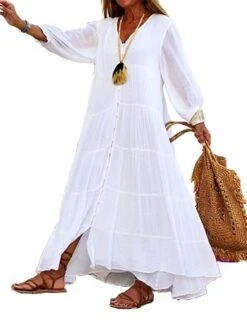 Women's Long Dress Maxi Dress Casual Dress Shift Dress Swing Dress Pure Color Basic Casual Outdoor Daily Weekend Button Long Sleeve V Neck Dress Loose Fit White Yellow Blue Fall Spring S M L XL 7 Women's Long Dress Maxi Dress Casual Dress Shift Dress Swing Dress Pure Color Basic Casual Outdoor Daily Weekend Button Long Sleeve V Neck Dress Loose Fit White Yellow Blue Fall Spring S M L XL -HAYz Clothing Shop gpmwwd1672822774116