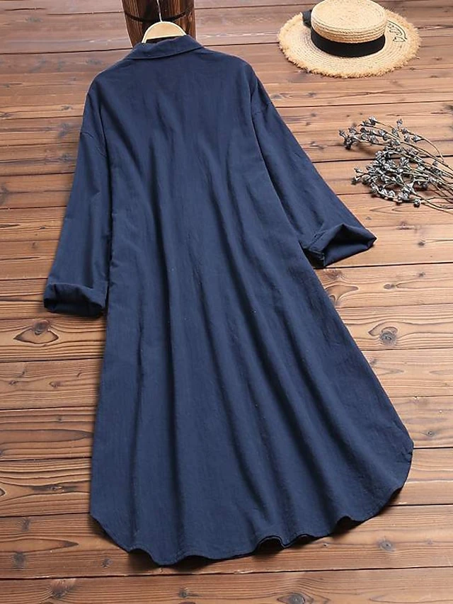 Women‘s Casual Dress Cotton Dress Shirt Dress Swing Dress Midi Dress Blue Yellow Red Long Sleeve Pure Color Pocket Summer Fall Spring Shirt Collar Basic Daily Weekend Loose Fit 2023 S M L XL XXL 3XL 4 Women‘s Casual Dress Cotton Dress Shirt Dress Swing Dress Midi Dress Blue Yellow Red Long Sleeve Pure Color Pocket Summer Fall Spring Shirt Collar Basic Daily Weekend Loose Fit 2023 S M L XL XXL 3XL - Image 4