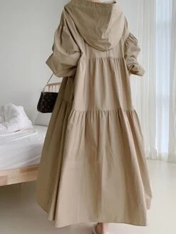 Women's Casual Dress Cotton Linen Dress Swing Dress Maxi Long Dress Linen / Cotton Blend Fashion Basic Outdoor Daily Vacation Hooded Ruched Pocket Long Sleeve Fall Winter Autumn 2023 Loose Fit Black -HAYz Clothing Shop gpqncr1693553158089