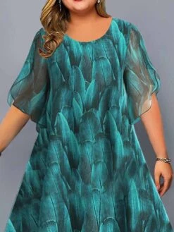 Women's Plus Size Curve Casual Dress Chiffon Dress A Line Dress Graphic Midi Dress Half Sleeve Layered Crew Neck Fashion Daily Blue Summer Spring L XL XXL 3XL 4XL -HAYz Clothing Shop gqbqvr1678867821920