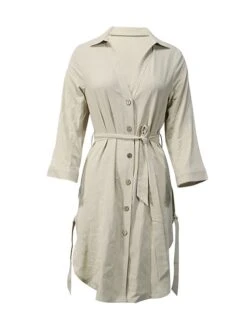 Women's Shirt Dress Casual Dress Cotton Linen Dress Mini Dress Linen / Cotton Blend Fashion Modern Outdoor Daily Vacation Shirt Collar Lace Up Button 3/4 Length Sleeve Summer Spring Fall 2023 Regular -HAYz Clothing Shop gqesbp1689232560075