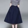 Women's Two Piece Dress Set Casual Dress Skirt Set Daily Going Out Fashion Streetwear Ribbed Print Midi Dress Crew Neck Short Sleeve Stripe Slim Blue Fall S M L XL XXL
