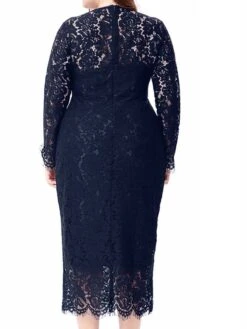 Women‘s Plus Size Curve Party Dress Solid Color Crew Neck Lace Long Sleeve Fall Spring Prom Dress Maxi Long Dress Party Vacation Dress Cotton -HAYz Clothing Shop gqylum1660209285499