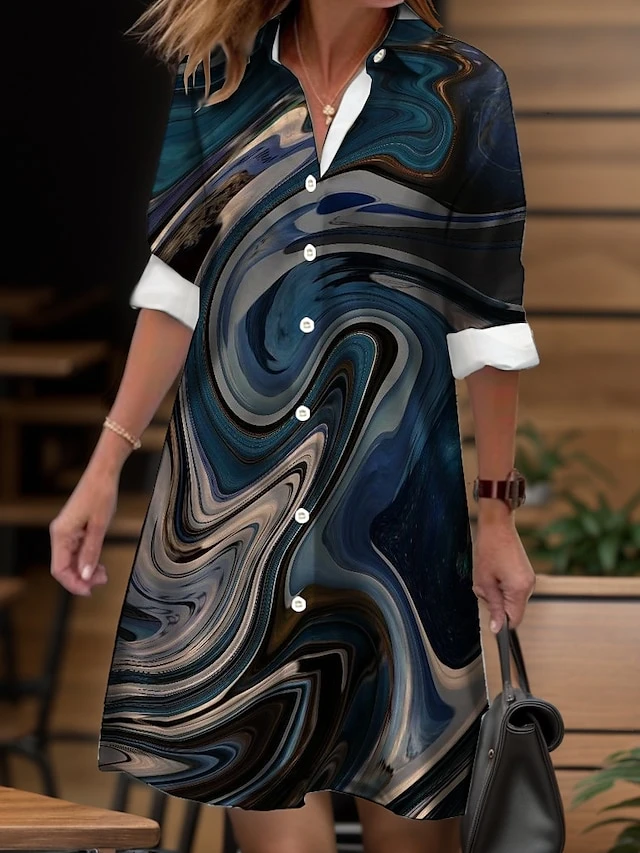 Women's Shirt Dress Casual Dress Midi Dress Outdoor Daily Date Polyester Fashion Modern Shirt Collar Button Pocket Long Sleeve Fall Winter 2023 Loose Fit Navy Blue Blue Purple Ombre S M L XL 2XL 4 Women's Shirt Dress Casual Dress Midi Dress Outdoor Daily Date Polyester Fashion Modern Shirt Collar Button Pocket Long Sleeve Fall Winter 2023 Loose Fit Navy Blue Blue Purple Ombre S M L XL 2XL - Image 4