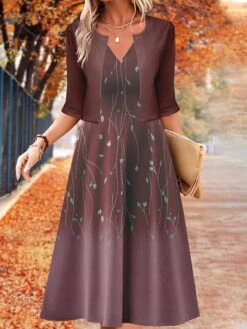Women's Two Piece Dress Set Casual Dress Swing Dress Outdoor Daily Fashion Elegant Print Midi Dress V Neck Half Sleeve Floral Ombre Regular Fit Blue Purple Green Fall Winter S M L XL XXL -HAYz Clothing Shop gsawep1697782642740
