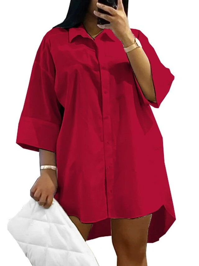 Women‘s Plus Size Curve Shirt Dress Solid Color Shirt Collar Long Sleeve Fall Spring Basic Casual Short Mini Dress Casual Daily Dress 5 Women‘s Plus Size Curve Shirt Dress Solid Color Shirt Collar Long Sleeve Fall Spring Basic Casual Short Mini Dress Casual Daily Dress - Image 5