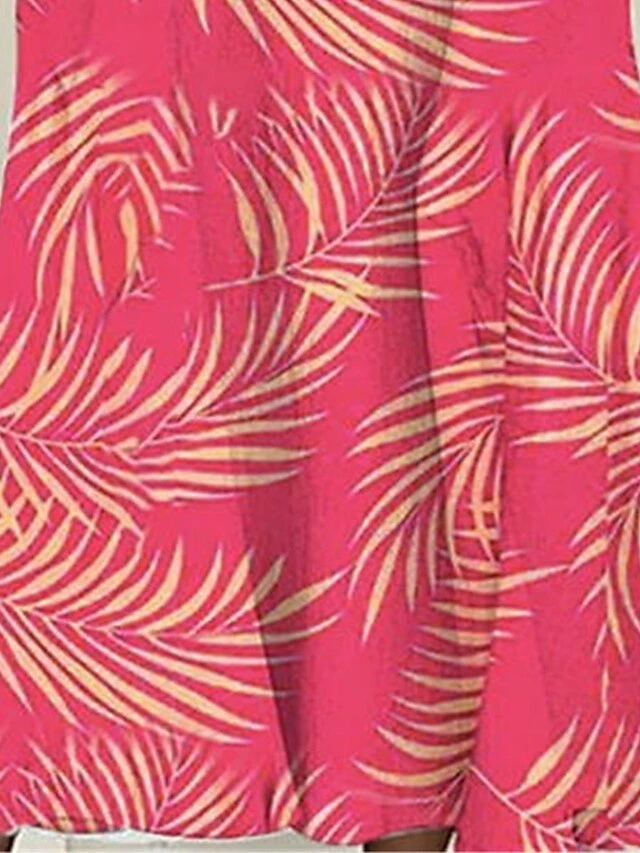 Women's Two Piece Dress Set Casual Dress Print Dress Daily Vacation Active Fashion Pocket Print Midi Dress V Neck Half Sleeve Leaf Regular Fit Pink Summer Spring S M L XL XXL 3 Women's Two Piece Dress Set Casual Dress Print Dress Daily Vacation Active Fashion Pocket Print Midi Dress V Neck Half Sleeve Leaf Regular Fit Pink Summer Spring S M L XL XXL - Image 3