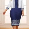Women‘s Plus Size Curve Two Piece Dress Set Casual Dress Sheath Dress Outdoor Office Fashion Streetwear Print Midi Dress Crew Neck 3/4 Length Sleeve Color Block Geometic Regular Fit Wine Navy Blue