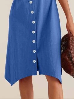 Women's Shirt Dress Casual Dress Cotton Linen Dress Midi Dress Polyester Classic Casual Outdoor Daily Vacation Split Neck Button Short Sleeve Summer Spring 2023 Loose Fit Black Blue Plain S M L XL 2XL -HAYz Clothing Shop gtbwcw1691040685535