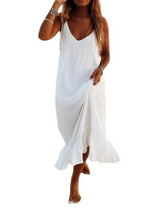 Women's Casual Dress Swing Dress White Dress Long Dress Maxi Dress Light Blue Black Yellow Sleeveless Ruffle Spring Summer V Neck S M L XL XXL XXXL 1 Women's Casual Dress Swing Dress White Dress Long Dress Maxi Dress Light Blue Black Yellow Sleeveless Ruffle Spring Summer V Neck S M L XL XXL XXXL