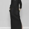Women's Casual Dress Cotton Dress Shift Dress Maxi Long Dress Cotton Basic Classic Outdoor Daily Vacation V Neck Pocket Split Long Sleeve Spring Fall Winter 2023 Loose Fit Black Khaki Plain S M L XL