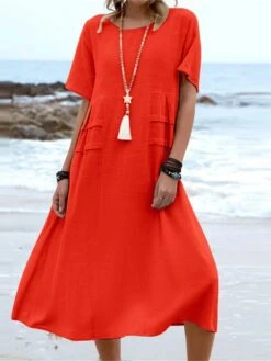 Women's Casual Dress Cotton Linen Dress A Line Dress Midi Dress Polyester Fashion Modern Outdoor Daily Vacation Crew Neck Basic Short Sleeve Summer Spring 2023 Loose Fit Black Pink Blue Plain S M L 18 Women's Casual Dress Cotton Linen Dress A Line Dress Midi Dress Polyester Fashion Modern Outdoor Daily Vacation Crew Neck Basic Short Sleeve Summer Spring 2023 Loose Fit Black Pink Blue Plain S M L -HAYz Clothing Shop gucibw1688104344927