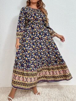 Women's Plus Size Party Dress Wedding Guest Dress Swing Dress Long Dress Maxi Dress Yellow Long Sleeve Floral Print Spring Fall Winter Crew Neck Fashion Winter Dress Evening Party Wedding Guest 2023