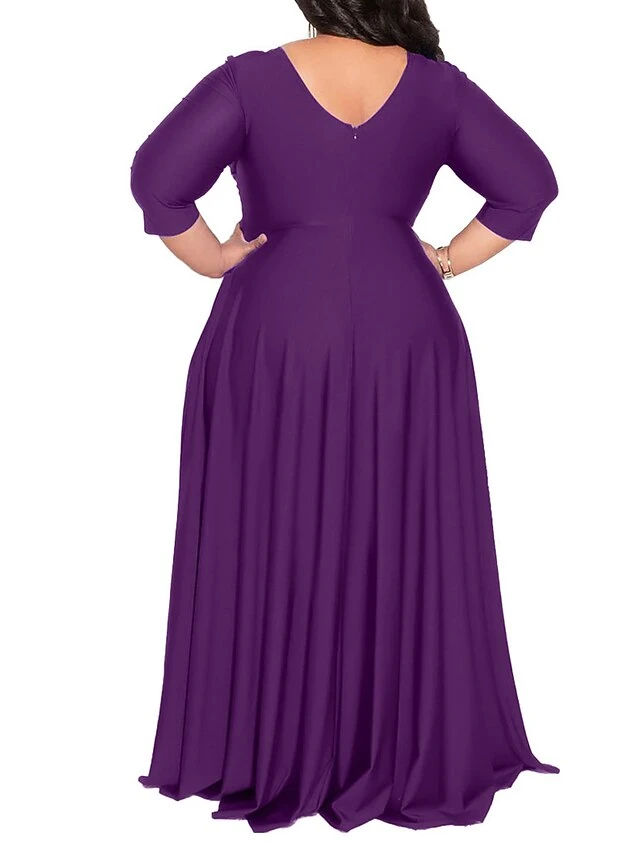 Women‘s Plus Size Curve Party Dress Pure Color V Neck 3/4 Length Sleeve Fall Spring Elegant Maxi Long Dress Party Evening Party Dress 6 Women‘s Plus Size Curve Party Dress Pure Color V Neck 3/4 Length Sleeve Fall Spring Elegant Maxi Long Dress Party Evening Party Dress - Image 6