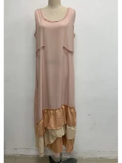 Women's Cotton Linen Dress Casual Dress Mini Dress Cotton Blend Basic Casual Outdoor Daily Vacation Crew Neck Ruffle Patchwork Sleeveless Summer Spring 2023 Regular Fit Khaki Plain S M L XL 2XL -HAYz Clothing Shop guphxb1693309200346