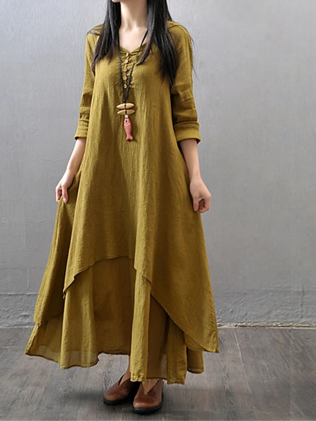 Women's Casual Dress Cotton Dress Swing Dress Maxi Long Dress Cotton Stylish Casual Winter Dress Daily Holiday V Neck Button Layered Long Sleeve Summer Spring Fall 2022 Loose Fit Black White Yellow 7 Women's Casual Dress Cotton Dress Swing Dress Maxi Long Dress Cotton Stylish Casual Winter Dress Daily Holiday V Neck Button Layered Long Sleeve Summer Spring Fall 2022 Loose Fit Black White Yellow - Image 7