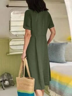 Women's Casual Dress Cotton Linen Dress A Line Dress Maxi Long Dress Cotton Blend Basic Elegant Outdoor Daily Vacation V Neck Button Pocket Short Sleeve Summer Spring Fall 2023 Regular Fit Black -HAYz Clothing Shop guqoyd1654855738809