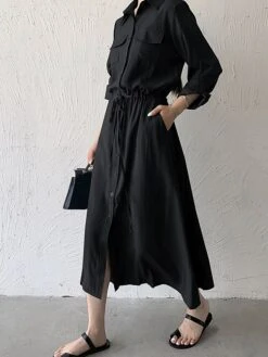 Women's Shirt Dress Casual Dress Maxi Long Dress Outdoor Daily Date Polyester Fashion Classic Shirt Collar Button Pocket Long Sleeve Fall Winter 2023 Loose Fit ArmyGreen Black Brown Pure Color S M L 21 Women's Shirt Dress Casual Dress Maxi Long Dress Outdoor Daily Date Polyester Fashion Classic Shirt Collar Button Pocket Long Sleeve Fall Winter 2023 Loose Fit ArmyGreen Black Brown Pure Color S M L -HAYz Clothing Shop gutfcf1693535848476