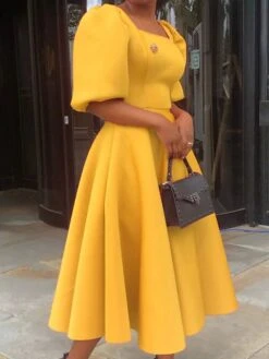 Women‘s Plus Size Curve Party Dress Solid Color Square Neck Short Sleeve Spring Fall Formal Prom Dress Midi Dress Party Going Out Dress -HAYz Clothing Shop gvaujt1659089284715