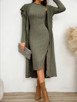 Women's Two Piece Dress Set Casual Dress Sheath Dress Home Daily Fashion Streetwear Split Midi Dress Stand Collar Long Sleeve Plain Slim Black Army Green Gray Fall Winter S M L XL XXL 32 Women's Two Piece Dress Set Casual Dress Sheath Dress Home Daily Fashion Streetwear Split Midi Dress Stand Collar Long Sleeve Plain Slim Black Army Green Gray Fall Winter S M L XL XXL -HAYz Clothing Shop gvfgrr1695813705821
