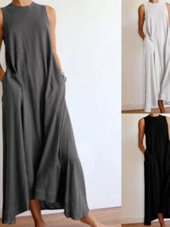 Women's Long Dress Maxi Dress Black Gray White Sleeveless Pure Color Spring Summer S M L XL XXL XXXL -HAYz Clothing Shop gvhkrc1648039620037