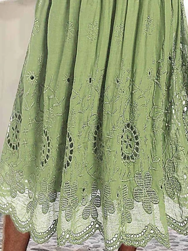 Women's Casual Dress Cotton Linen Dress Swing Dress Midi Dress Cotton Blend Fashion Modern Outdoor Daily Crew Neck Lace Patchwork Half Sleeve Summer Spring Fall 2023 Loose Fit Green Plain S M L XL 2XL 3 Women's Casual Dress Cotton Linen Dress Swing Dress Midi Dress Cotton Blend Fashion Modern Outdoor Daily Crew Neck Lace Patchwork Half Sleeve Summer Spring Fall 2023 Loose Fit Green Plain S M L XL 2XL - Image 3