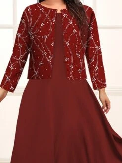 Women's Plus Size Curve Casual Dress Winter Dress Dress Set Floral Mini Dress Long Sleeve Crew Neck Fashion Christmas Wine Fall Winter L XL XXL 3XL 4XL -HAYz Clothing Shop gvwvqq1697689375881