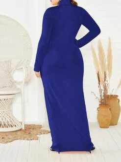 Women's Plus Size Curve Casual Dress Bodycon Sheath Dress Plain Long Dress Maxi Dress Long Sleeve Stand Collar Fashion Outdoor Black Yellow Fall Winter XXL 3XL 4XL 5XL -HAYz Clothing Shop gxahbq1694151472989