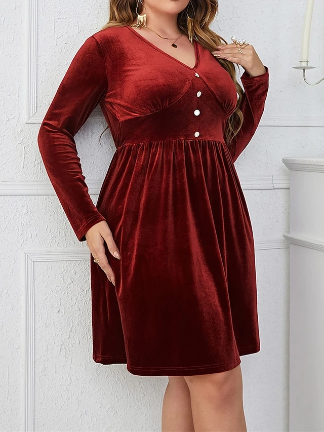 Women's Plus Size Party Dress Velvet Dress Cocktail Dress Midi Dress Wine Long Sleeve Pure Color Ruched Spring Fall Winter V Neck Fashion Winter Dress Wedding Guest Birthday 2023 XL XXL 3XL 4XL 6 Women's Plus Size Party Dress Velvet Dress Cocktail Dress Midi Dress Wine Long Sleeve Pure Color Ruched Spring Fall Winter V Neck Fashion Winter Dress Wedding Guest Birthday 2023 XL XXL 3XL 4XL - Image 6