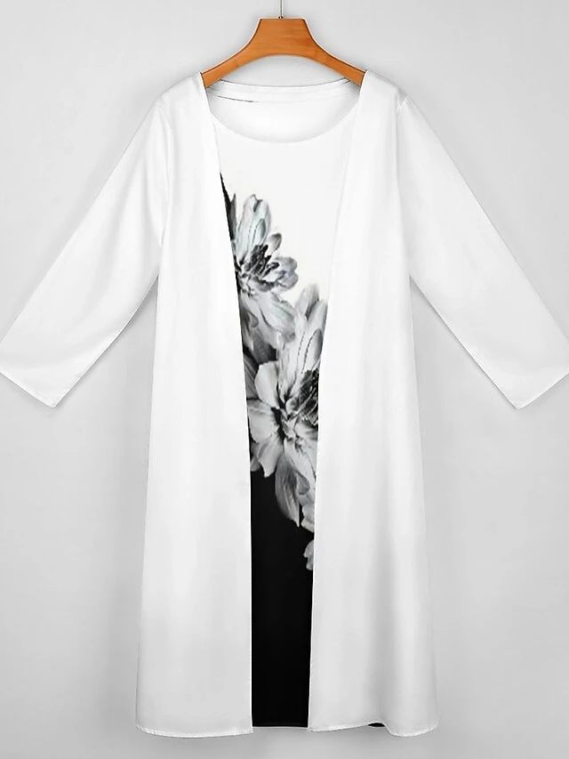 Women's Dress Set Two Piece Dress Long Dress Maxi Dress Black And White Long Sleeve Color Block Print Summer Spring Crew Neck Vacation Winter Dress Fall Dress Loose Fit 2023 S M L XL XXL 3XL 4XL 5XL 5 Women's Dress Set Two Piece Dress Long Dress Maxi Dress Black And White Long Sleeve Color Block Print Summer Spring Crew Neck Vacation Winter Dress Fall Dress Loose Fit 2023 S M L XL XXL 3XL 4XL 5XL - Image 5