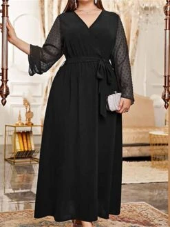 Women's Plus Size Prom Dress Party Dress Wedding Guest Dress Long Dress Maxi Dress Black Green Long Sleeve Pure Color Lace Up Fall Winter Autumn V Neck Fashion Winter Dress Wedding Guest Evening Party -HAYz Clothing Shop gxsvbv1693207136689