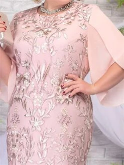 Women‘s Plus Size Curve Party Dress Lace Dress Cocktail Dress Midi Dress Pink Light Blue 3/4 Length Sleeve Leaf Lace Spring Fall Winter Crew Neck Fashion Birthday Wedding Guest Vacation 2023 -HAYz Clothing Shop gyfqeh1691399819284