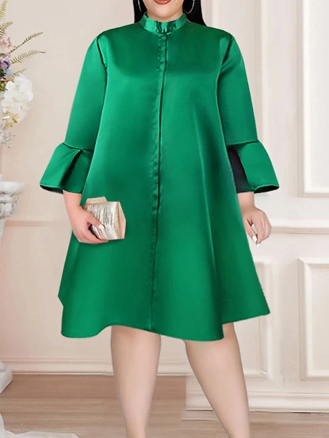 Women‘s Plus Size Curve Party Dress Solid Color Stand Collar Long Sleeve Winter Fall Elegant Formal Mini Dress Party Cocktail Party Dress 6 Women‘s Plus Size Curve Party Dress Solid Color Stand Collar Long Sleeve Winter Fall Elegant Formal Mini Dress Party Cocktail Party Dress - Image 6