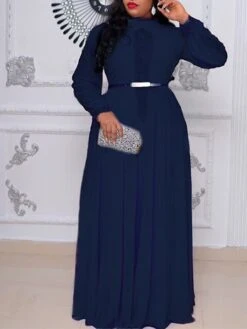 Women‘s Plus Size Curve Party Dress Solid Color Crew Neck Ruched Long Sleeve Winter Fall Elegant Maxi Long Dress Party Cocktail Party Dress -HAYz Clothing Shop gyyhlz1640758530604