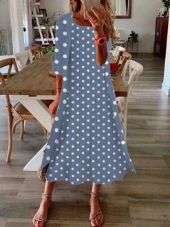 Women's Two Piece Dress Set Casual Dress Print Dress Outdoor Daily Fashion Elegant Print Midi Dress Crew Neck 3/4 Length Sleeve Floral Polka Dot Regular Fit Royal Blue Blue Green Summer Spring S M L -HAYz Clothing Shop gzqrpr1688022689384