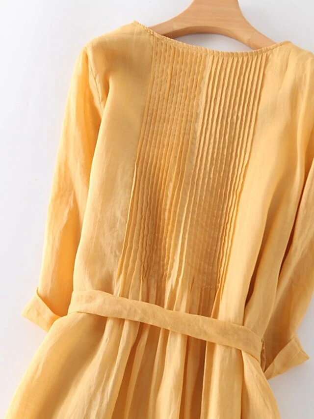 Women's Casual Dress A Line Dress Midi Dress Polyester Fashion Daily Outdoor Daily Vacation Crew Neck Ruched Tie Belt Long Sleeve Fall Winter Autumn 2023 Loose Fit Yellow Pink Purple Plain M L XL 2XL 6 Women's Casual Dress A Line Dress Midi Dress Polyester Fashion Daily Outdoor Daily Vacation Crew Neck Ruched Tie Belt Long Sleeve Fall Winter Autumn 2023 Loose Fit Yellow Pink Purple Plain M L XL 2XL - Image 6