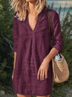 Women's Cotton Linen Dress Casual Dress Shift Dress Mini Dress Cotton Blend Casual Mature Winter Dress Daily Holiday Deep V Ruched Long Sleeve Summer Spring Fall 2023 Loose Fit Black White Wine Pure 17 Women's Cotton Linen Dress Casual Dress Shift Dress Mini Dress Cotton Blend Casual Mature Winter Dress Daily Holiday Deep V Ruched Long Sleeve Summer Spring Fall 2023 Loose Fit Black White Wine Pure -HAYz Clothing Shop haxtmm1655794262829
