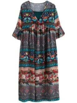 Women's Casual Dress Cotton Linen Dress Swing Dress Midi Dress Linen / Cotton Blend Fashion Classic Outdoor Daily Holiday V Neck Ruched Ruffle 3/4 Length Sleeve Fall Winter Autumn 2023 Loose Fit Blue -HAYz Clothing Shop hbgnal1693553168274