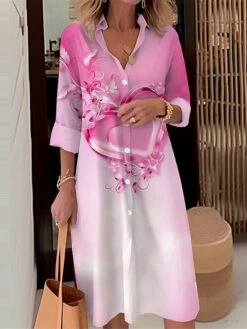 Women's Shirt Dress Casual Dress Midi Dress Outdoor Daily Date Polyester Fashion Modern Shirt Collar Button Pocket Long Sleeve Fall Winter 2023 Loose Fit Pink Blue Purple Heart Ombre S M L XL 2XL
