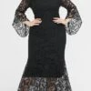 Women's Plus Size Prom Dress Party Dress Lace Dress Long Dress Maxi Dress Black Pink Wine Long Sleeve Pure Color Lace Spring Fall Winter Cold Shoulder Fashion Wedding Guest Birthday Evening Party 2023